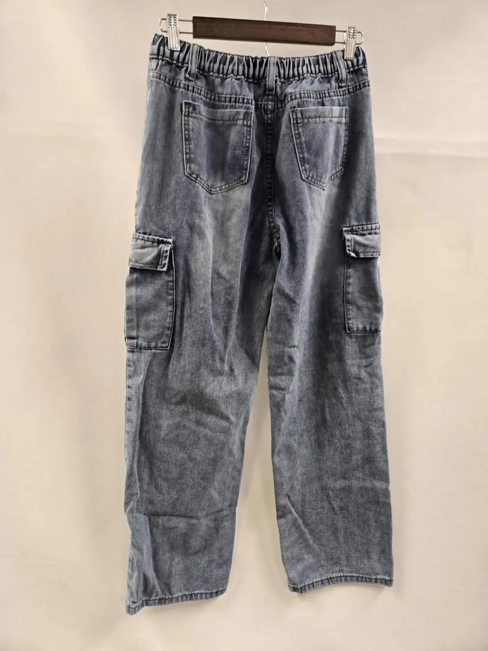 SHEIN Jeans Youth 16 Blue Cargo Elastic Waist Drawstring Pockets Denim
